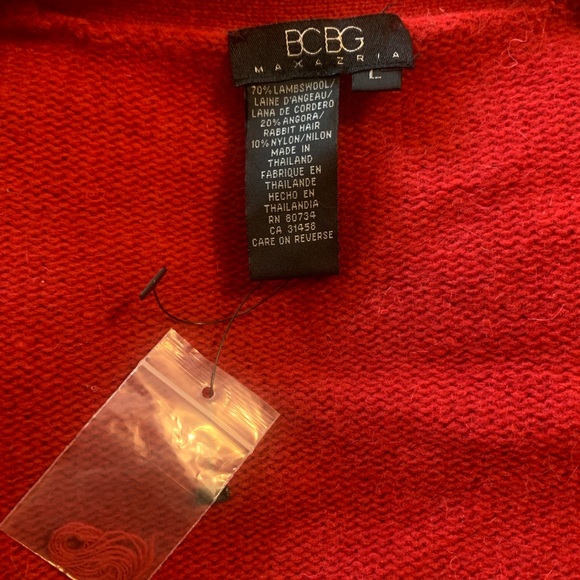 bcbgmaxazria Wrap Sweater Lambswool, Angora and Nylon Red Sz L NWT - Picture 6 of 7
